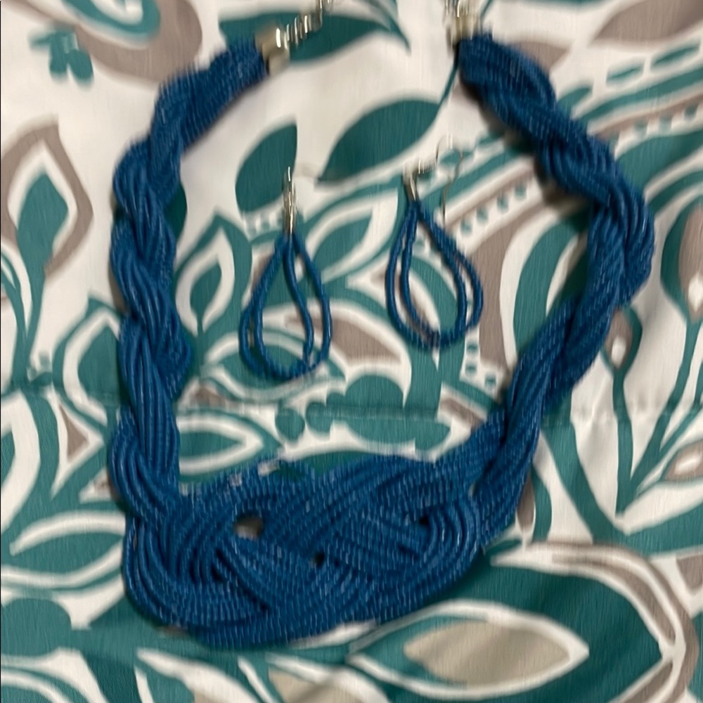 Blue Beaded Necklace and Earring Set